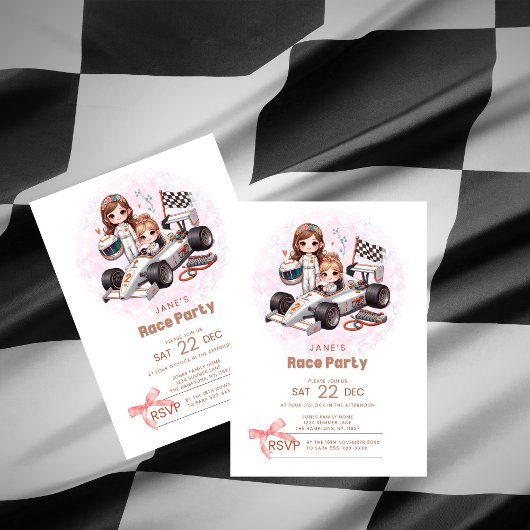 Girl's Coquette Race Party Verjaardag Uitnodiging
