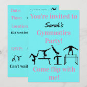 Girls Custom Gymnastics Birthday Party Invitation (Voorkant / Achterkant)