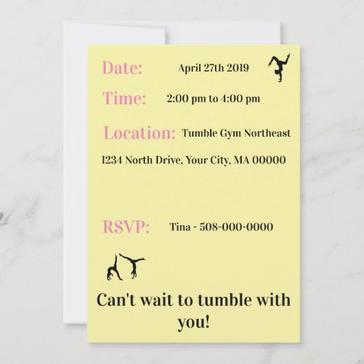 Girls Custom Gymnastics Birthday Party Invitation (Achterkant)