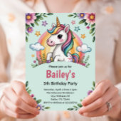 Girls Cute Blue Unicorn Kids Birthday Kaart