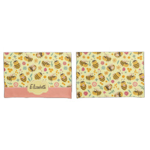 Girls Cute Bumble Bee Spring Floral Pattern Kinder Kussensloop