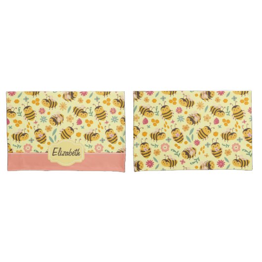 Girls Cute Bumble Bee Spring Floral Pattern Kinder Kussensloop (Voorkant-Set)
