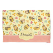 Girls Cute Bumble Bee Spring Floral Pattern Kinder Kussensloop (Voorkant-Links)