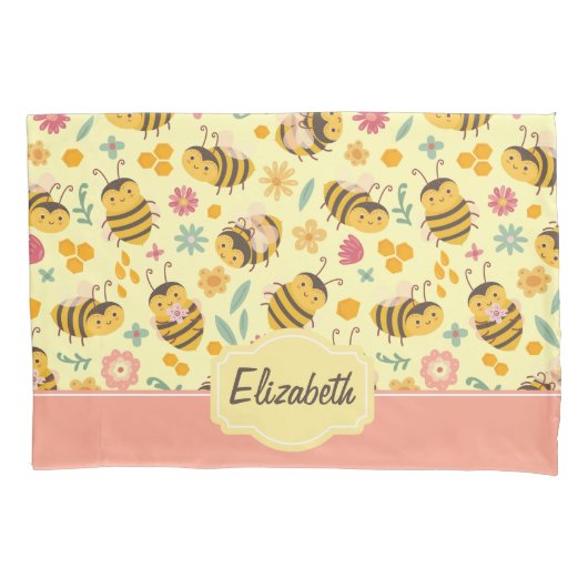 Girls Cute Bumble Bee Spring Floral Pattern Kinder Kussensloop (Voorkant-Links)