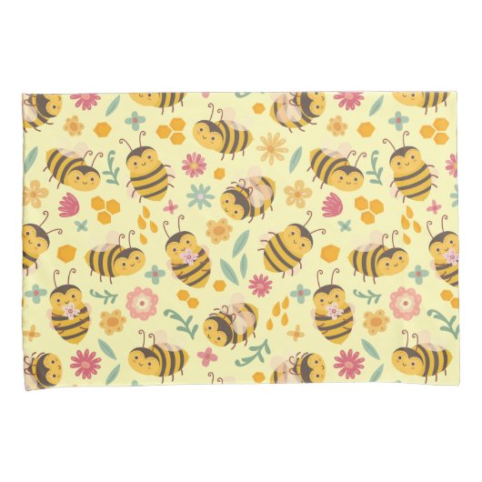 Girls Cute Bumble Bee Spring Floral Pattern Kinder Kussensloop (Voorkant-Rechts)