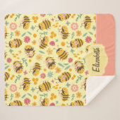 Girls Cute Bumble Bee Spring Floral Pattern Kinder Sherpa Deken (Voorkant (horizontaal))