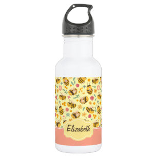 Girls Cute Bumble Bee Spring Floral Pattern Kinder Waterfles