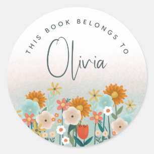Girls Cute en Elegant Kinder Floral Bookplate Ronde Sticker