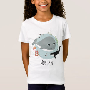 Girls Cute en Modern Blue Ocean Whale and Fish T-shirt