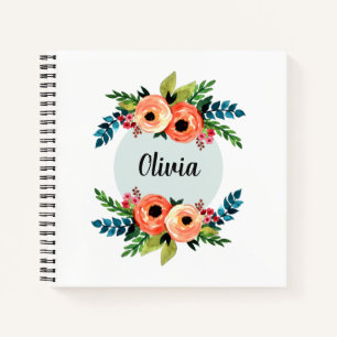 Girls Cute Floral Waterverf Flowers en Name Kinder Notitieboek