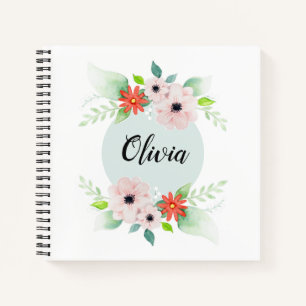 Girls Cute Floral Waterverf Flowers en Name Notitieboek