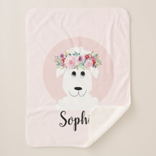 Girls Cute Floral Waterverf Sheep and Name Sherpa Deken