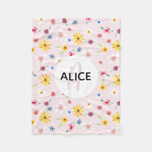 Girls Cute Flower Pattern Monogram en Name Kinder Fleece Deken (Voorkant)