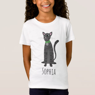 Girls Cute Gray Tabby Kitty Cat & Name Kinder T-shirt