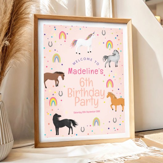 Girls Cute Horse Unicorn Birthday Welcome Sign Poster