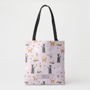 Girls Cute Kitty Cat Pattern en Name Kinder Draagtas