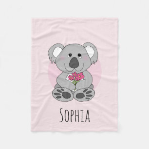 Girls Cute Koala Beer Flowers en Name Kinder Fleece Deken