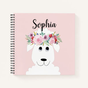 Girls Cute Lamb Waterverf Flowers en Name Notitieboek