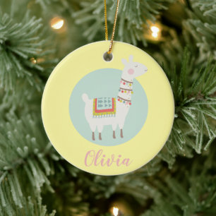 Girls Cute Llama Gepersonaliseerde Kinderen Keramisch Ornament