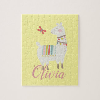 Girls Cute Llama Persoonlijke naam Kinder Legpuzzel