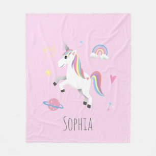 Girls Cute Magical Pink Unicorn Kinder Fleece Deken