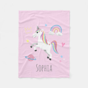 Girls Cute Magical Pink Unicorn & Name Kinderen Fleece Deken