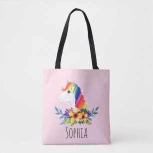 Girls Cute Magical Rainbow Unicorn en Name Kinder Draagtas