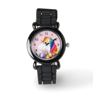 Girls Cute Magical Rainbow Unicorn en Name Kinder Horloge