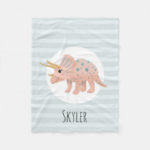 Girls Cute Modern Pink Triceratops Dinosaur Kinder Fleece Deken