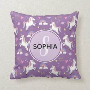 Girls Cute Monogrammed Paarse Unicorn Pattern Kind Kussen
