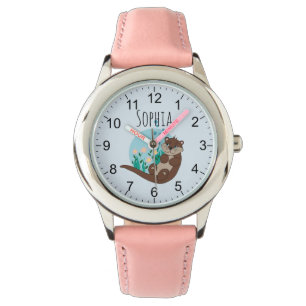 Girls Cute Otter Cartoon Flowers en Name Kinder Horloge