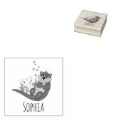 Girls Cute Otter Cartoon Flowers & Name Bookplate Rubberstempel (Gestempeld)