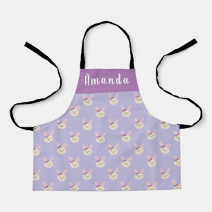 Girls Cute Paarse Pastel Bunny Custom Name Kinder Schort
