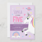 Girls Cute Paarse Unicorn Kinder 5e verjaardag Kaart (Voorkant)