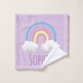 Girls Cute Paarse Unicorn Pattern & Name Kinder Bad Handdoek (Wasdoekje)