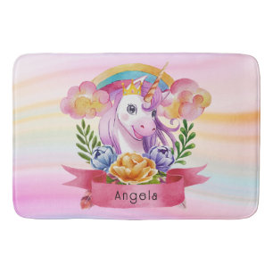 Girls Cute Paarse Unicorn Rainbow Badmat