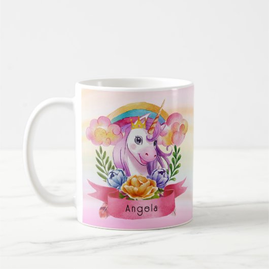 Girls Cute Paarse Unicorn Rainbow Koffiemok (Links)