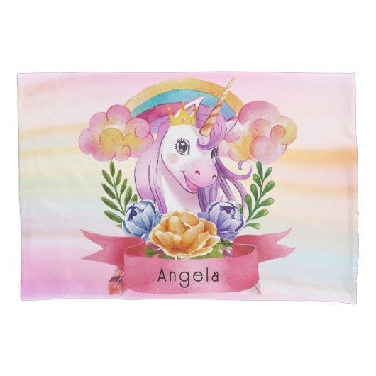 Girls Cute Paarse Unicorn Rainbow Kussensloop (Voorkant)