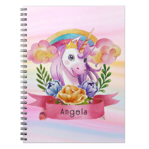 Girls Cute Paarse Unicorn Rainbow Notitieboek