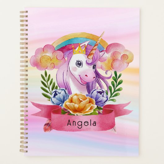 Girls Cute Paarse Unicorn Rainbow Planner (Voorkant)