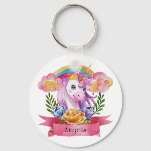 Girls Cute Paarse Unicorn Rainbow Sleutelhanger