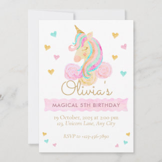 Girls Cute Pastel Unicorn Magical Birthday Kaart