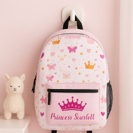 Girls Cute Personalised Princess Crown Backpack Bedrukte Rugzak