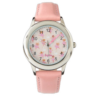 Girls Cute Pink Ballerina Persoonlijke benaming Horloge