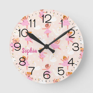 Girls Cute Pink Ballet Dancer Swan Persoonlijk Ronde Klok