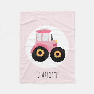 Girls Cute Pink Boerderij Tractor & Name Kinder Fleece Deken