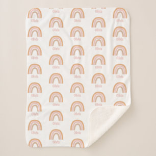 Girls Cute Pink Boho Waterverf Rainbow Name Sherpa Deken