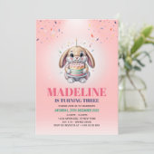Girls Cute Pink Bunny Cake Birthday Invitation (Debout devant)