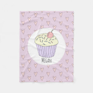 Girls Cute Pink Cupcake Muffin & Name Kinder Fleece Deken