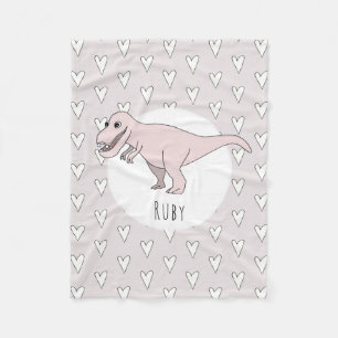Girls Cute Pink Dinosaur Cartoon en Name Kinder Fleece Deken
